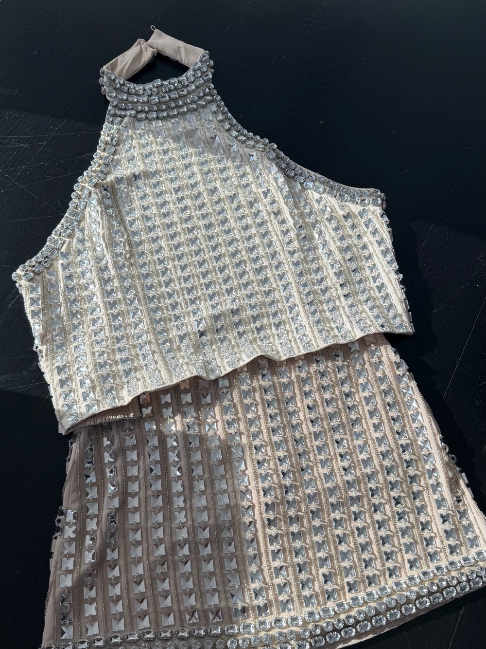 Alice + Olivia Silver Beaded Two-Piece Halter Dress diamond sparkly silver - Picture 5 of 9